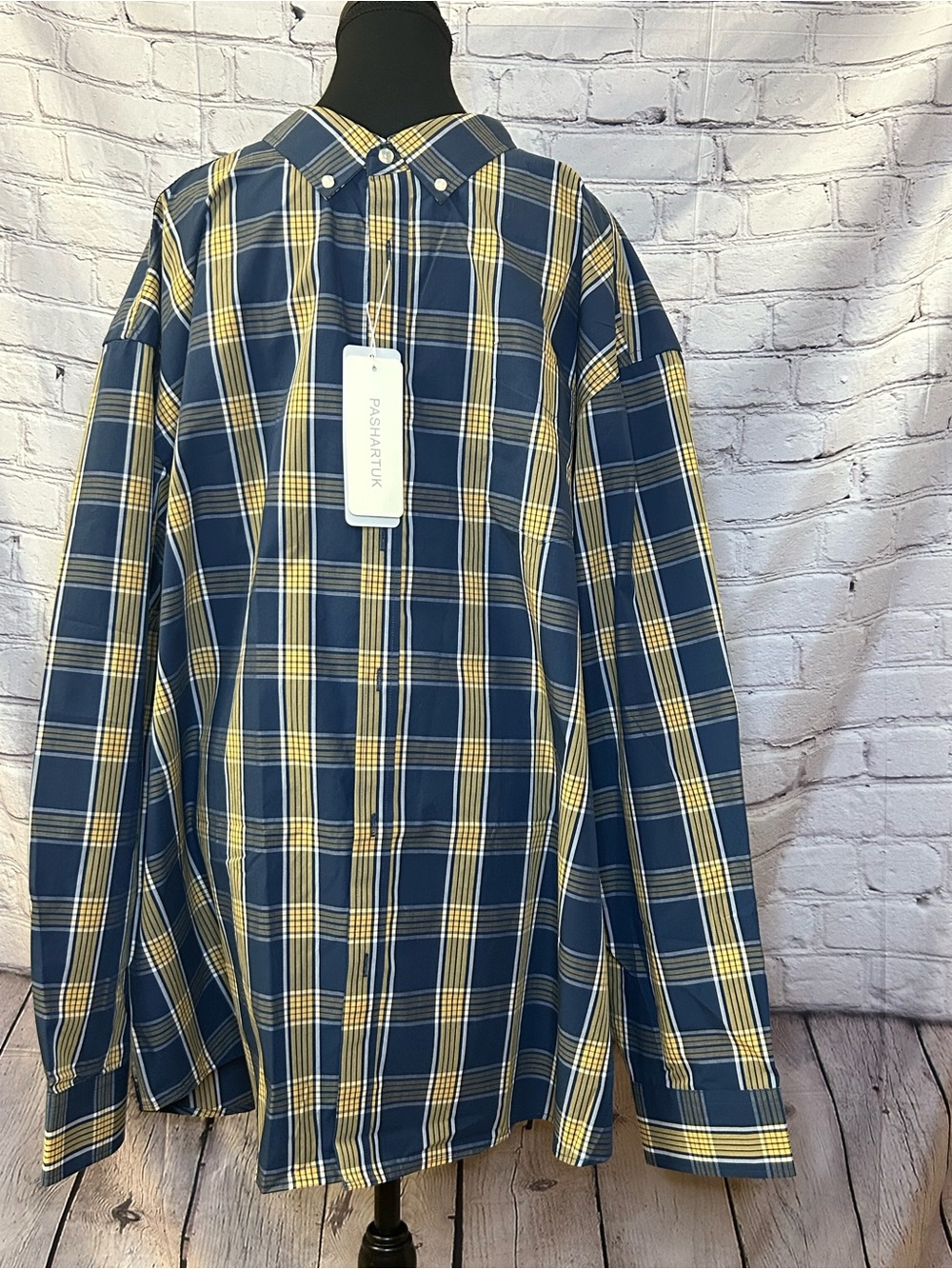 Men's Blue & Yellow Plaid Button-Down Shirt